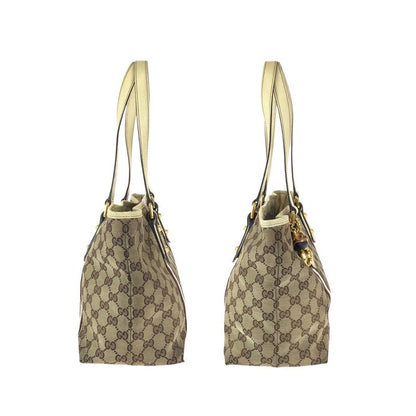 GUCCI Sherry Line Beige Brown Gold Hardware GG Canvas Leather 137396 Tote Bag