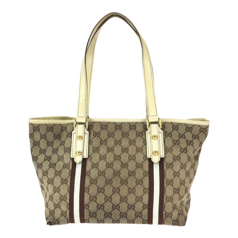 GUCCI Sherry Line Beige Brown Gold Hardware GG Canvas Leather 137396 Tote Bag