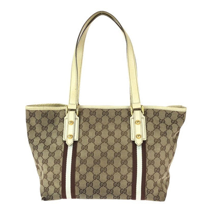 GUCCI Sherry Line Beige Brown Gold Hardware GG Canvas Leather 137396 Tote Bag