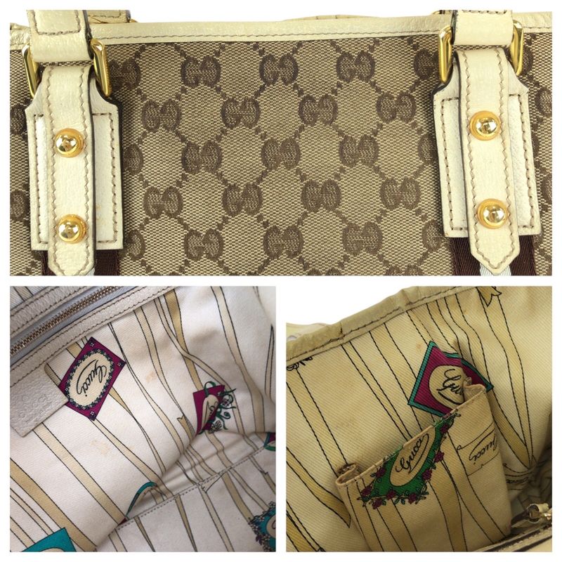 GUCCI Sherry Line Beige Brown Gold Hardware GG Canvas Leather 137396 Tote Bag
