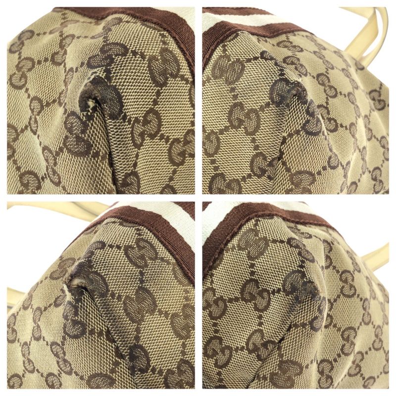 GUCCI Sherry Line Beige Brown Gold Hardware GG Canvas Leather 137396 Tote Bag