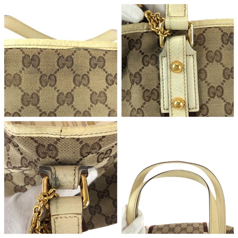 GUCCI Sherry Line Beige Brown Gold Hardware GG Canvas Leather 137396 Tote Bag