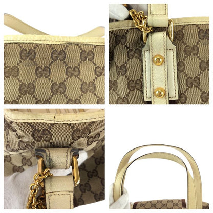 GUCCI Sherry Line Beige Brown Gold Hardware GG Canvas Leather 137396 Tote Bag