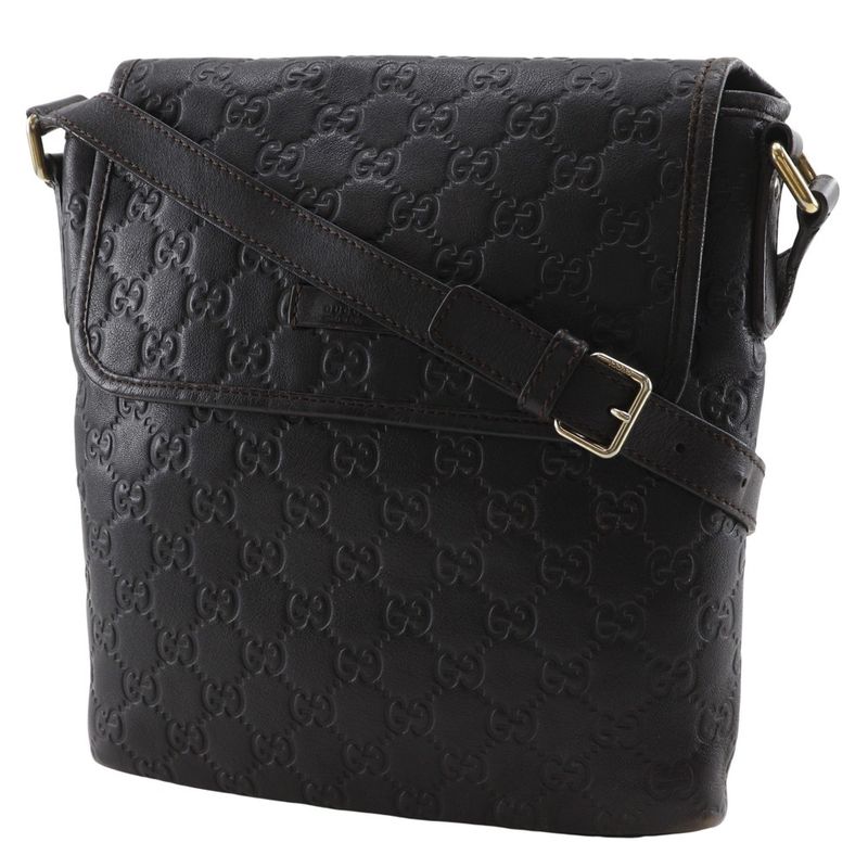 GUCCI GG 223666 Shima Leather Brown Unisex Shoulder Bag