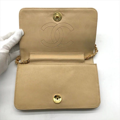 Chanel CC Logo Mini Quilted Push Lock Chain Shoulder Bag Beige Lambskin