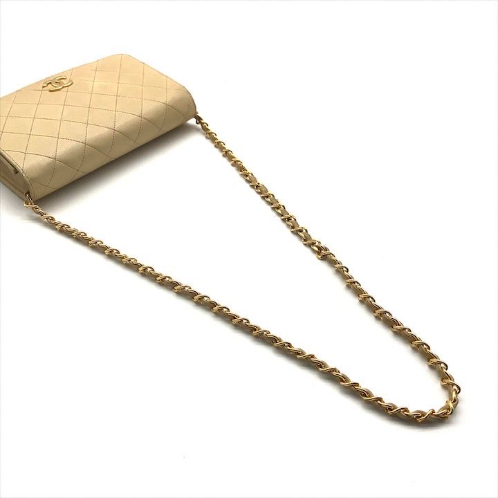 Chanel CC Logo Mini Quilted Push Lock Chain Shoulder Bag Beige Lambskin