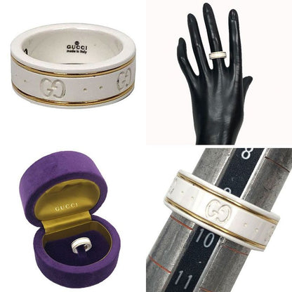 GUCCI GG Icon Ring Synthetic Corundum #10 18K Yellow Gold White X Gold Aq12460