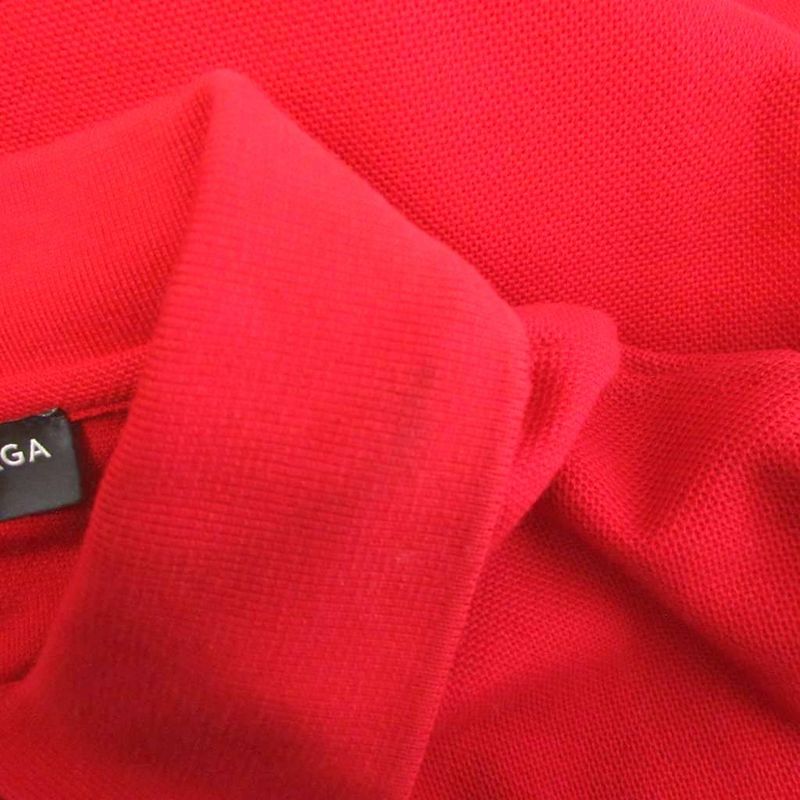 BALENCIAGA 18SS Polo Shirt Cut And Sew Short Sleeve Pique Back Print Cotton Red