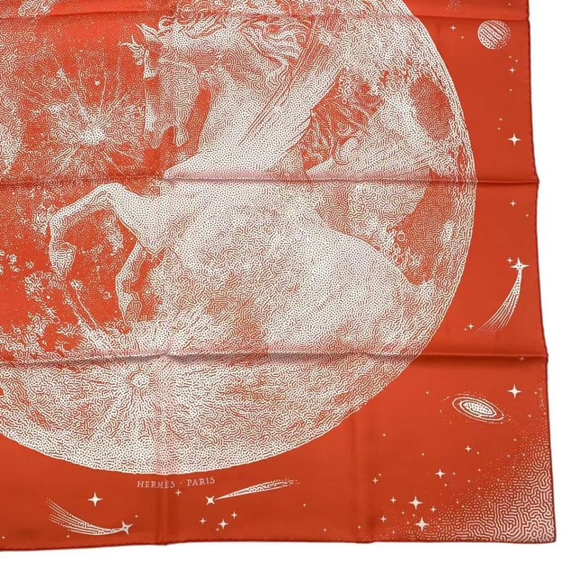HERMES Scarf Carre 90 Silk Cles -clair De Lune Orange Box Included