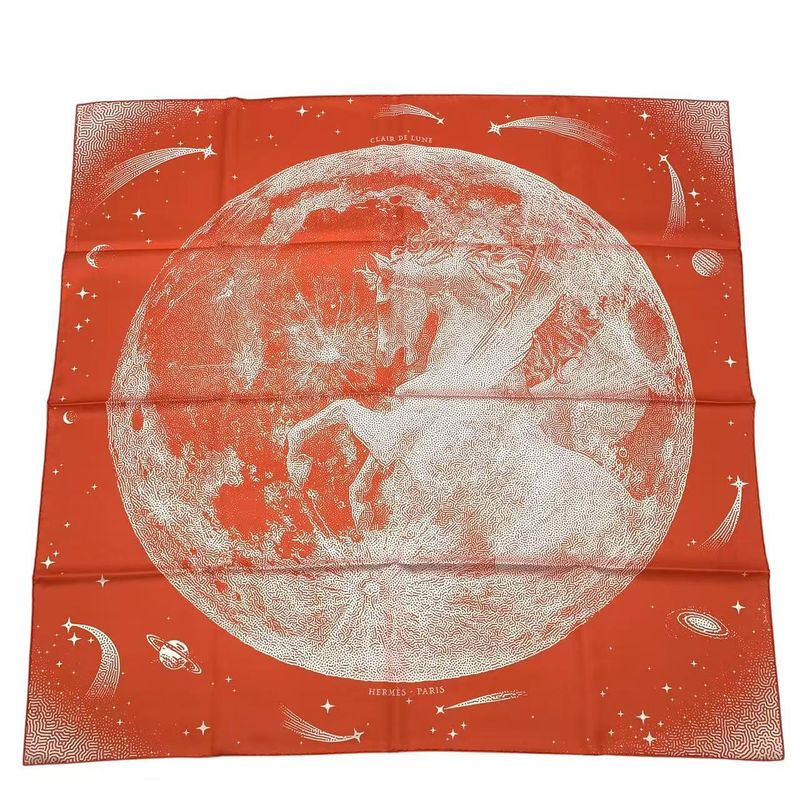 HERMES Scarf Carre 90 Silk Cles -clair De Lune Orange Box Included