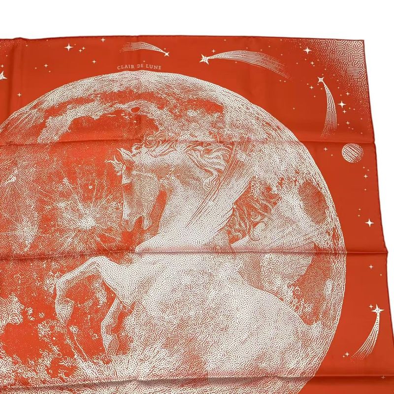 HERMES Scarf Carre 90 Silk Cles -clair De Lune Orange Box Included