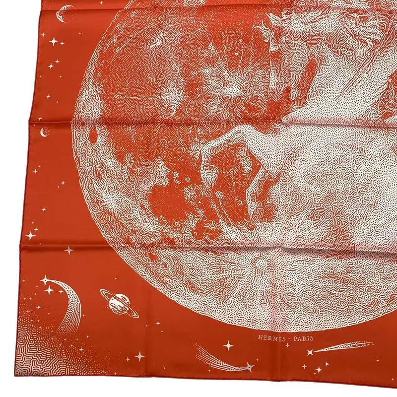 HERMES Scarf Carre 90 Silk Cles -clair De Lune Orange Box Included