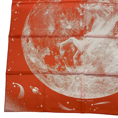 HERMES Scarf Carre 90 Silk Cles -clair De Lune Orange Box Included