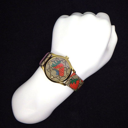 GUCCI Watch G Timeless 126.4 Beige GG Supreme Strawberry Pattern Fabric Dial GP