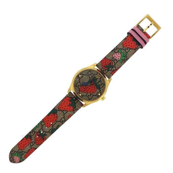 GUCCI Watch G Timeless 126.4 Beige GG Supreme Strawberry Pattern Fabric Dial GP