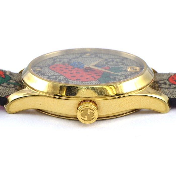 GUCCI Watch G Timeless 126.4 Beige GG Supreme Strawberry Pattern Fabric Dial GP
