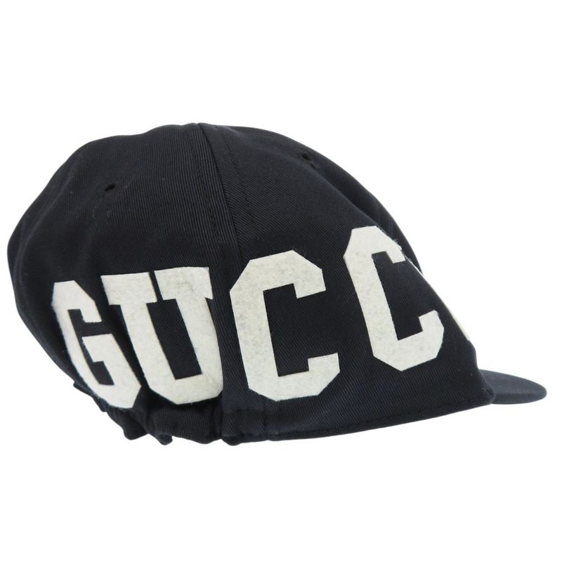 GUCCI Logo Baseball Cap 751400 Hat Cotton Black 0522 GUCCI