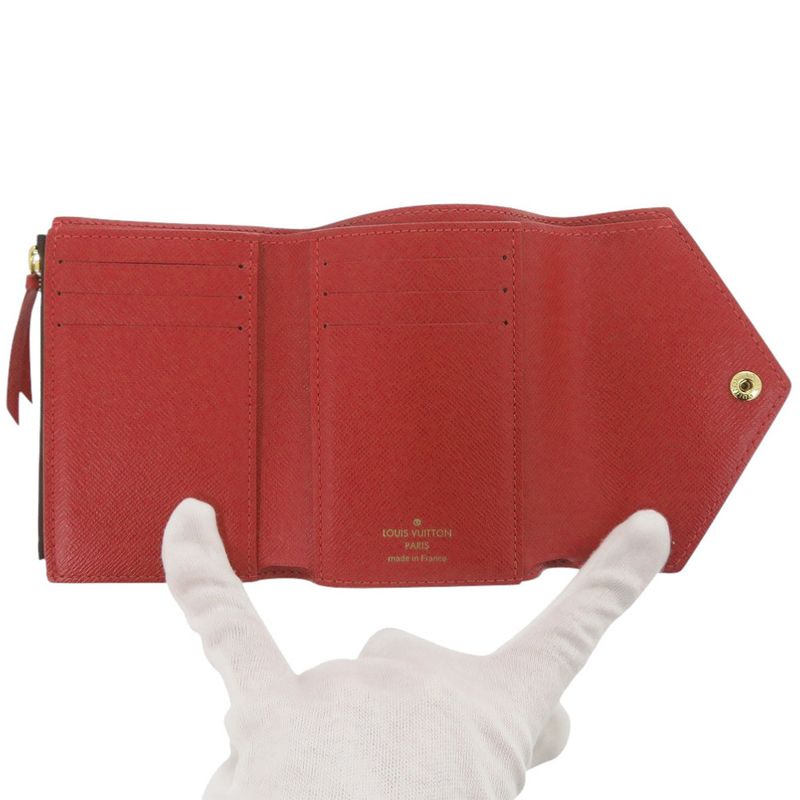 Louis Vuitton Portefeuille Victorine Damier N41659 IC Tag Red Brown Trifold