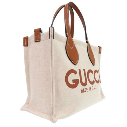 GUCCI Print Medium Tote 772144 2way Canvas Leather Beige 0852 GUCCI
