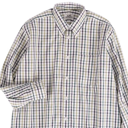 HERMES Shirt Long Sleeve Check Cotton