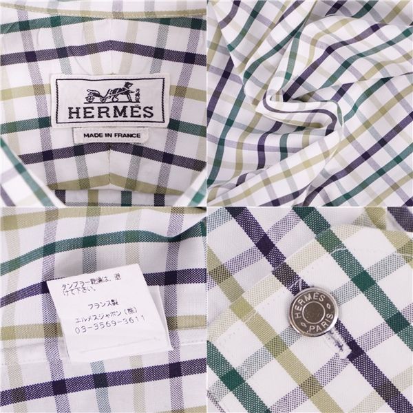 HERMES Shirt Long Sleeve Check Cotton