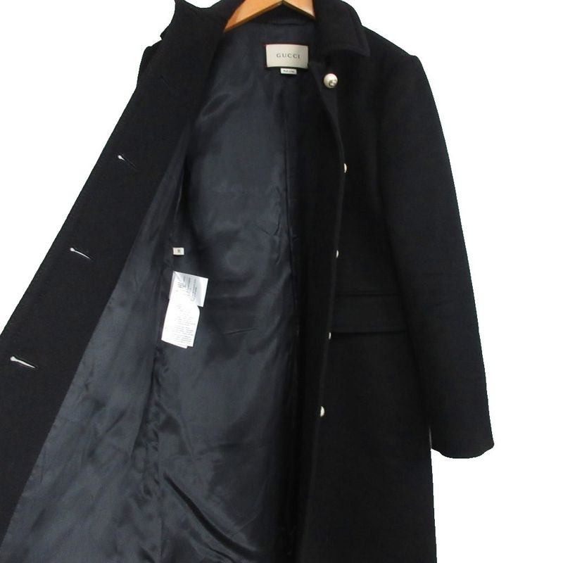 GUCCI Interlocking G GG Faux Pearl Button Long Coat Wool 38 Black - MNK4