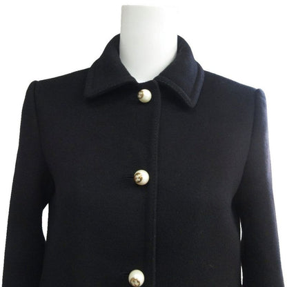 GUCCI Interlocking G GG Faux Pearl Button Long Coat Wool 38 Black - MNK4