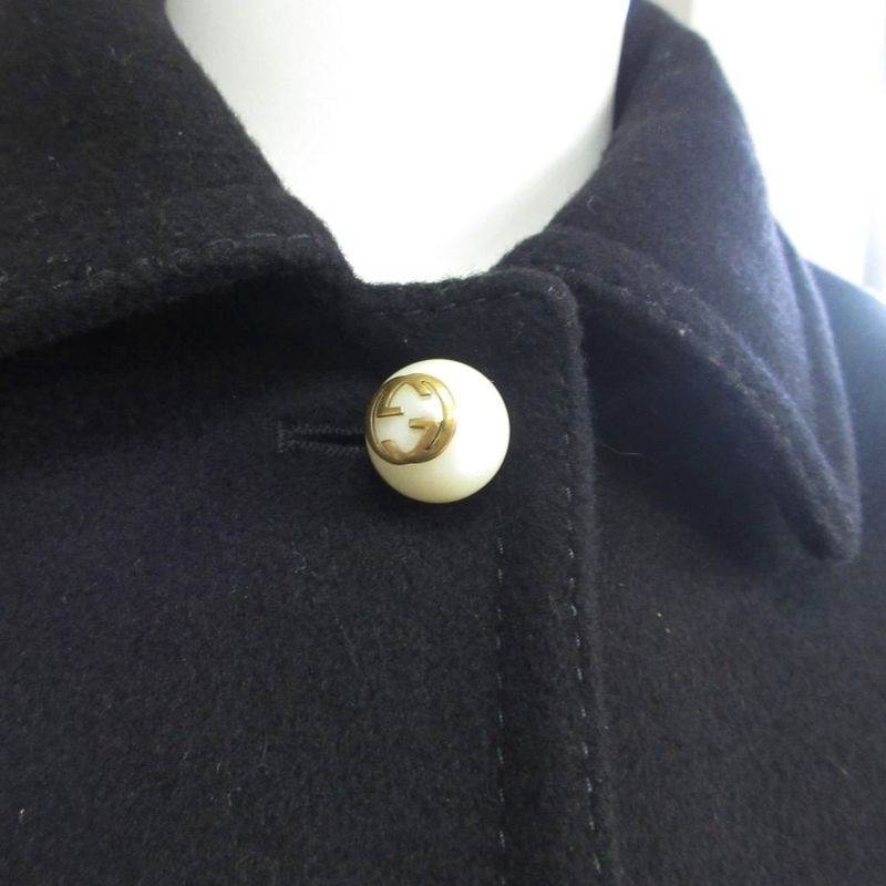 GUCCI Interlocking G GG Faux Pearl Button Long Coat Wool 38 Black - MNK4