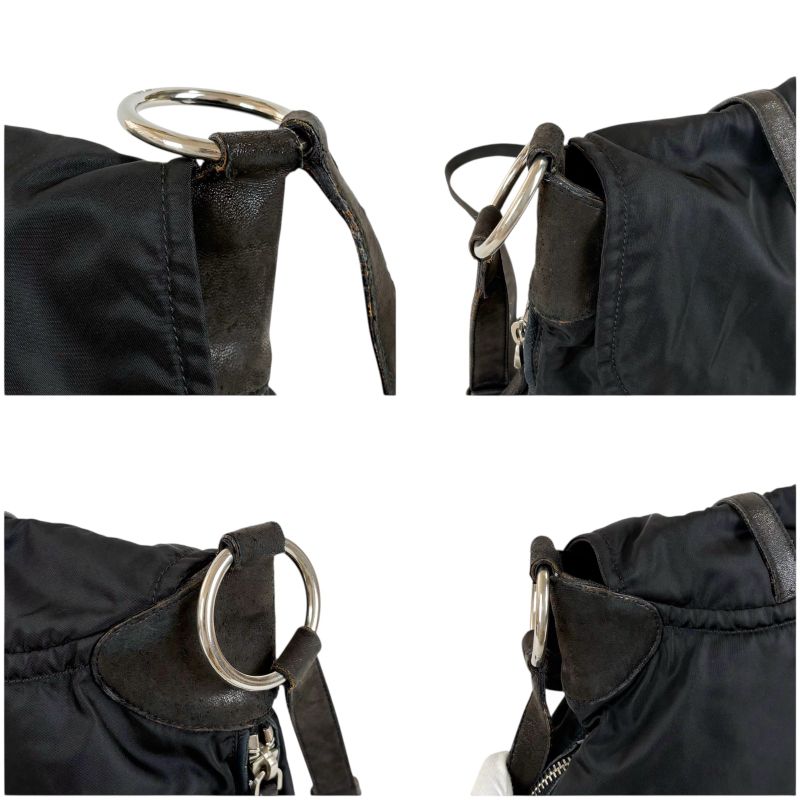 PRADA Triangle Logo Shoulder Bag Black Tessuto Nylon