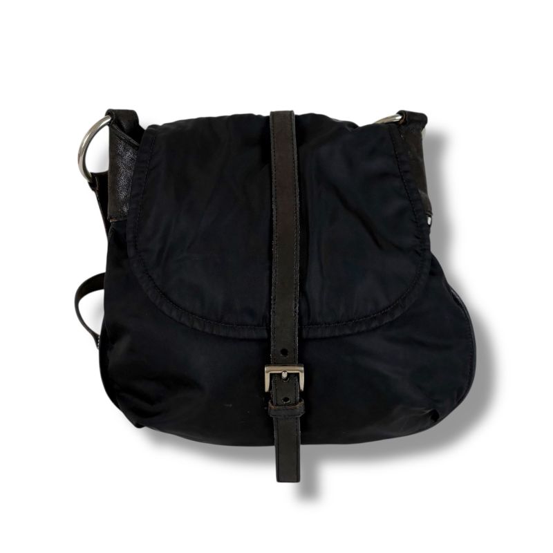 PRADA Triangle Logo Shoulder Bag Black Tessuto Nylon