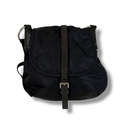 PRADA Triangle Logo Shoulder Bag Black Tessuto Nylon