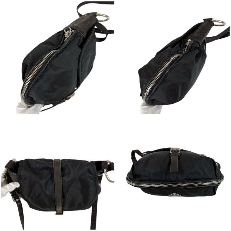 PRADA Triangle Logo Shoulder Bag Black Tessuto Nylon