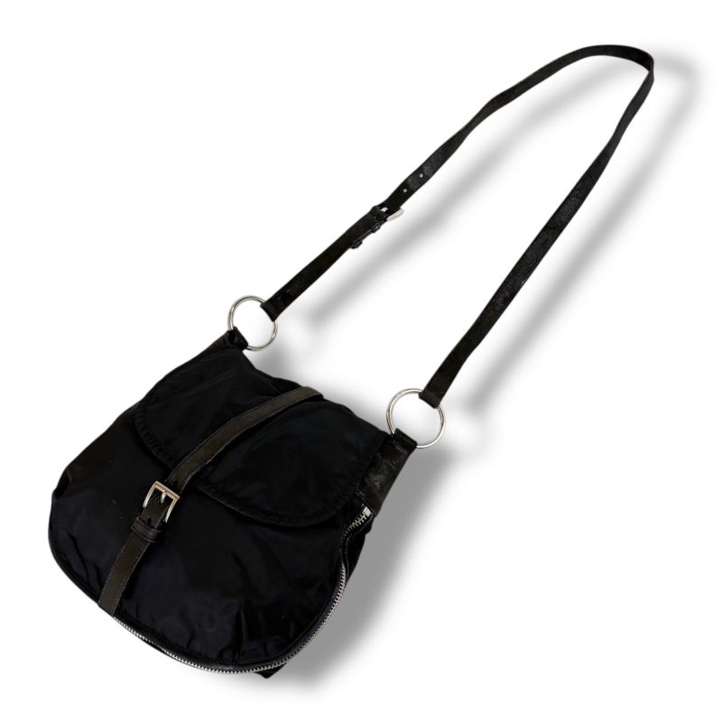 PRADA Triangle Logo Shoulder Bag Black Tessuto Nylon