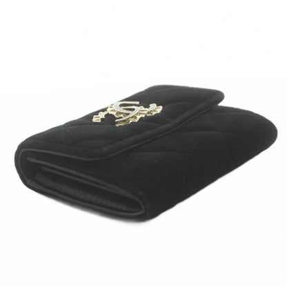 CHANEL Matelasse Coco Mark Velvet Coin Case Bifold Wallet No 31 Black KU - OH