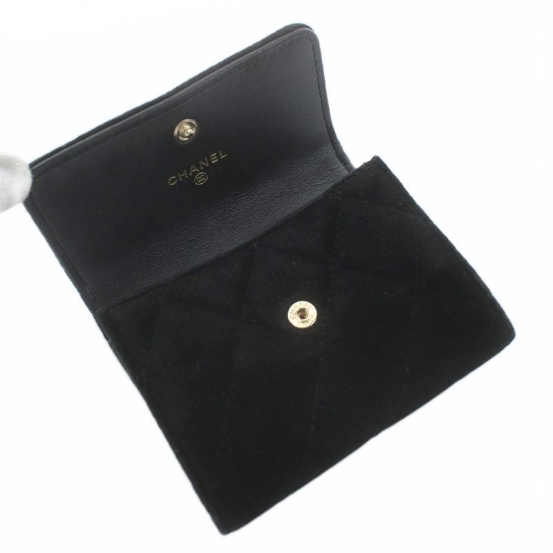 CHANEL Matelasse Coco Mark Velvet Coin Case Bifold Wallet No 31 Black KU - OH