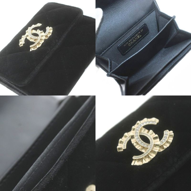 CHANEL Matelasse Coco Mark Velvet Coin Case Bifold Wallet No 31 Black KU - OH