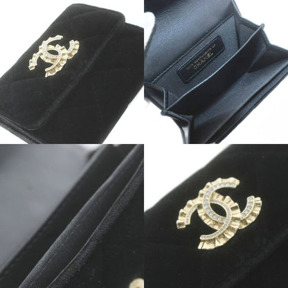 CHANEL Matelasse Coco Mark Velvet Coin Case Bifold Wallet No 31 Black KU - OH