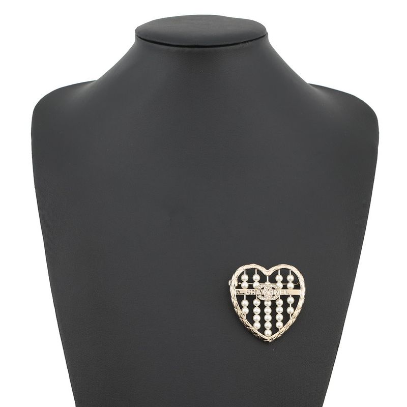 Chanel Brooch CC Logo Heart Rhinestone Faux Pearl