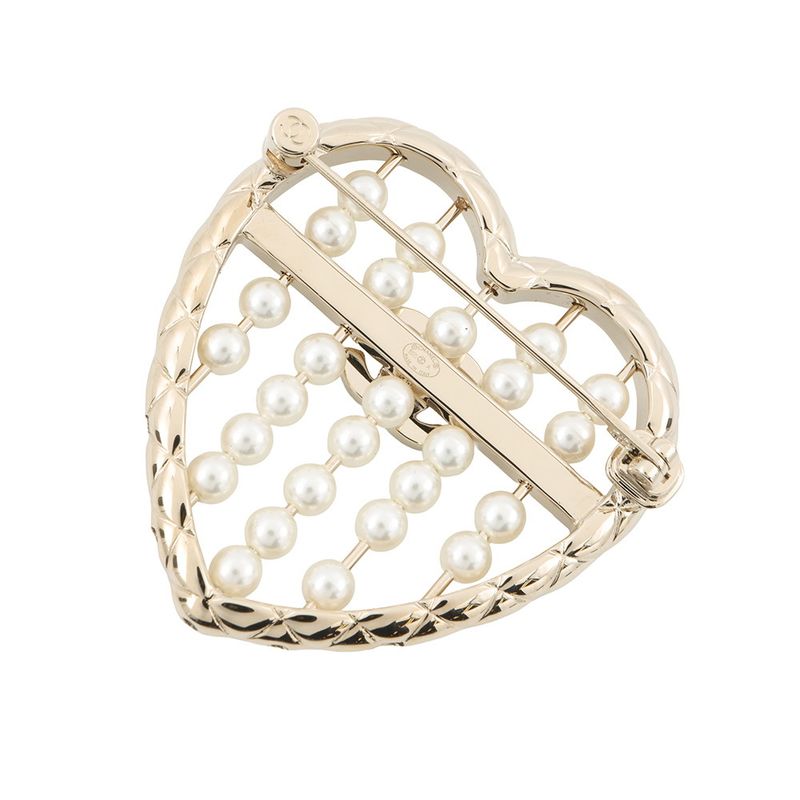 Chanel Brooch CC Logo Heart Rhinestone Faux Pearl