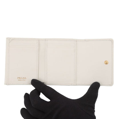 Prada Trifold Wallet Logo Leather White