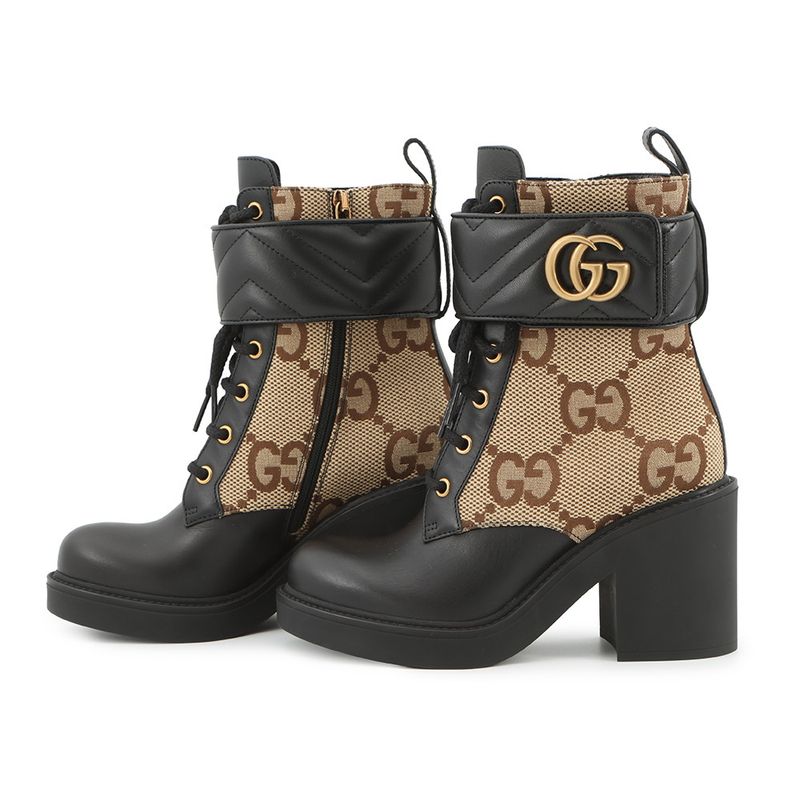 Gucci Boots Jumbo GG Marmont Ankle Leather Canvas 34.5