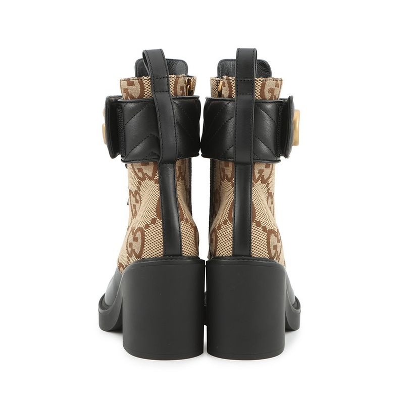 Gucci Boots Jumbo GG Marmont Ankle Leather Canvas 34.5