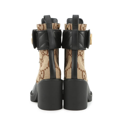 Gucci Boots Jumbo GG Marmont Ankle Leather Canvas 34.5