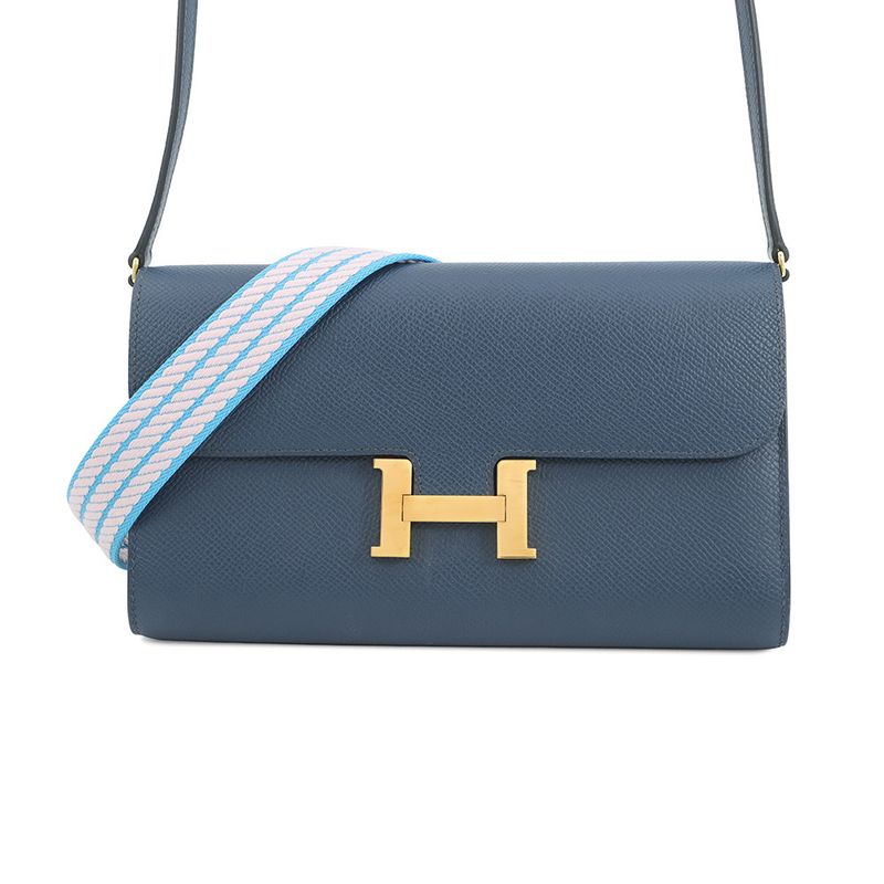 Hermes Wallet Constance to Go Sangle Cordage Deep Blue Gold Epsom