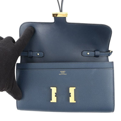 Hermes Wallet Constance to Go Sangle Cordage Deep Blue Gold Epsom