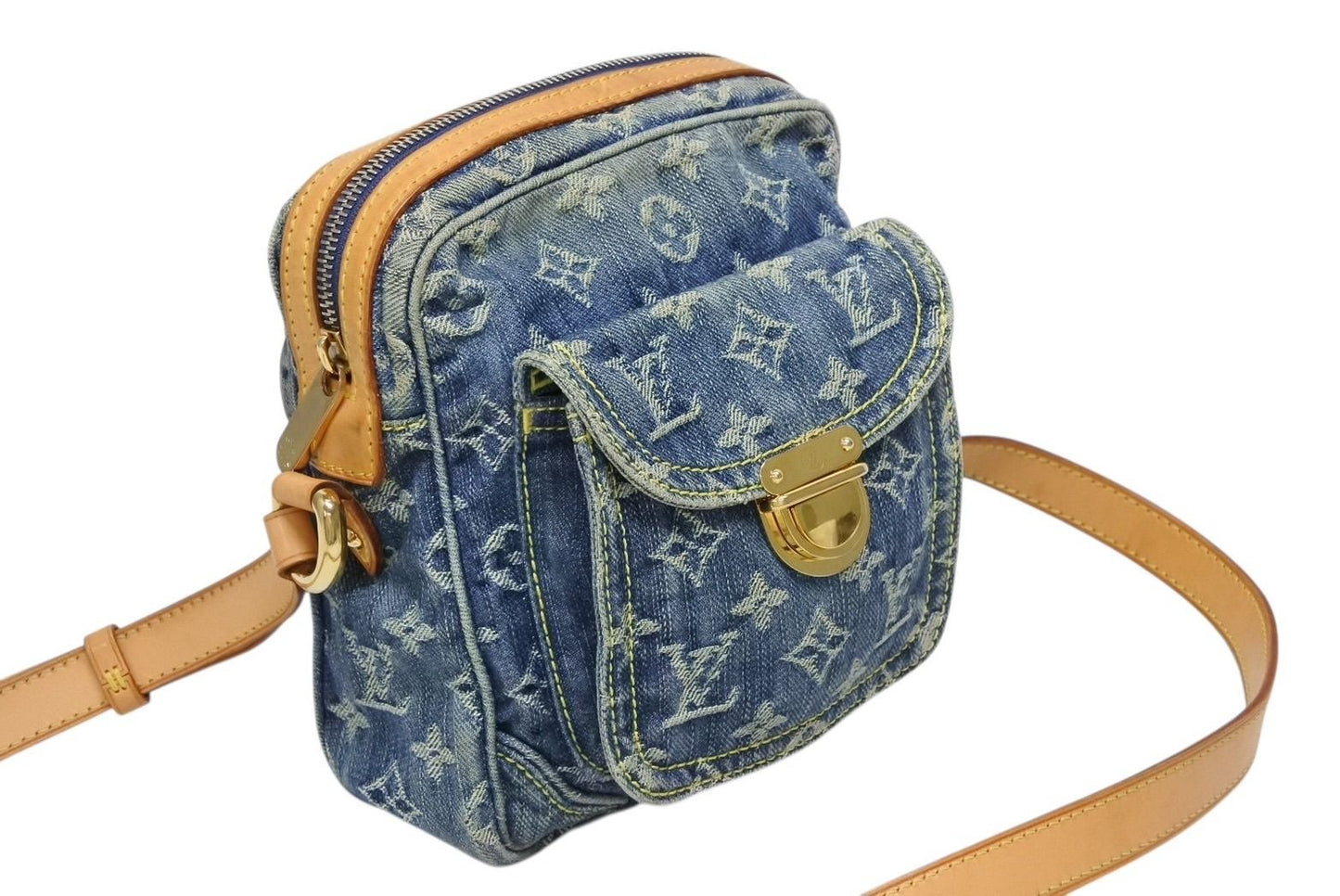 Louis Vuitton Camera Bag Monogram Denim Indigo Blue Gold — view 4
