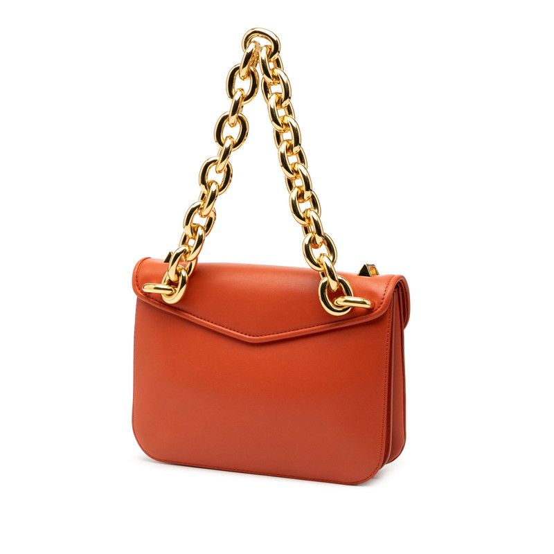 BOTTEGA VENETA Mount Chain Handbag Shoulder Bag 2WAY Orange Leather Ladies