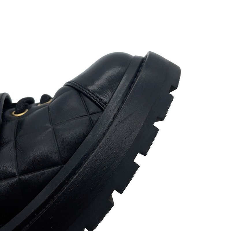 Chanel Short Boots Quilted CC Logo Lace Up Leather 35