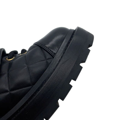 Chanel Short Boots Quilted CC Logo Lace Up Leather 35