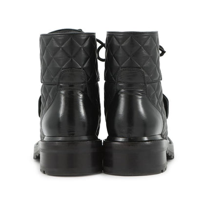 Chanel Short Boots Quilted CC Logo Lace Up Leather 35